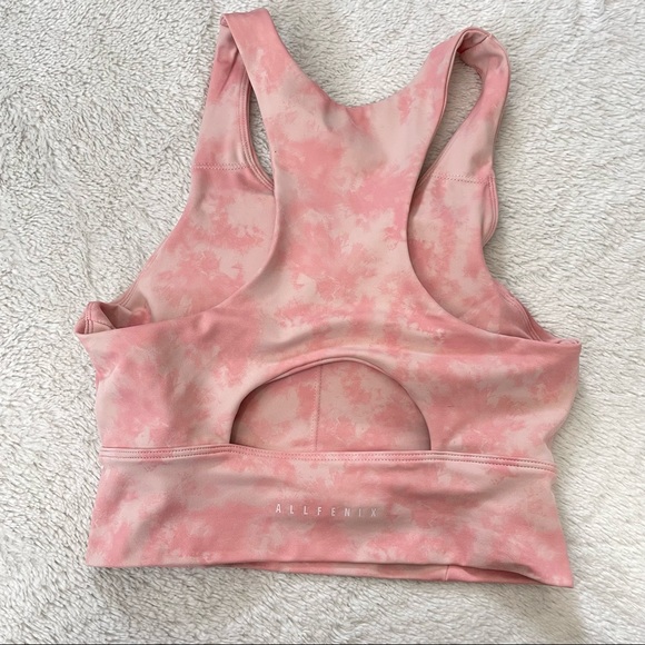 All Fenix High Neck Sport Bra Pink Tie Dye Size S Racerback Yoga Activewear Run - Picture 2 of 6